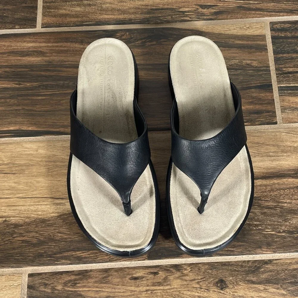 Ecco Corksphere Womens Size EU 39 Shoes Black Leather Platform Thong Sandal_13